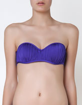 Purple bandeau bikini top with gathers