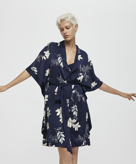 Robe quimono gaze flor linear - 0