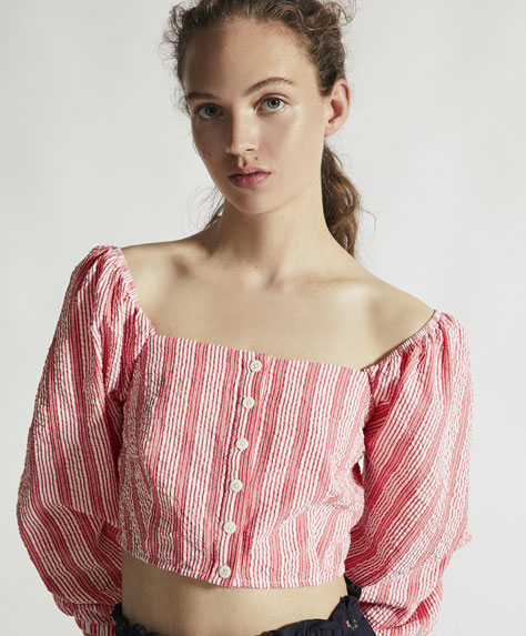 Manga ShoptagrCamiseta By Oysho Larga Seersucker Rojo shdCxrBQt