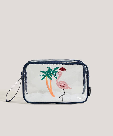 Yilbasi Temali Flamingo Desenli Makyaj Cantasi Oysho