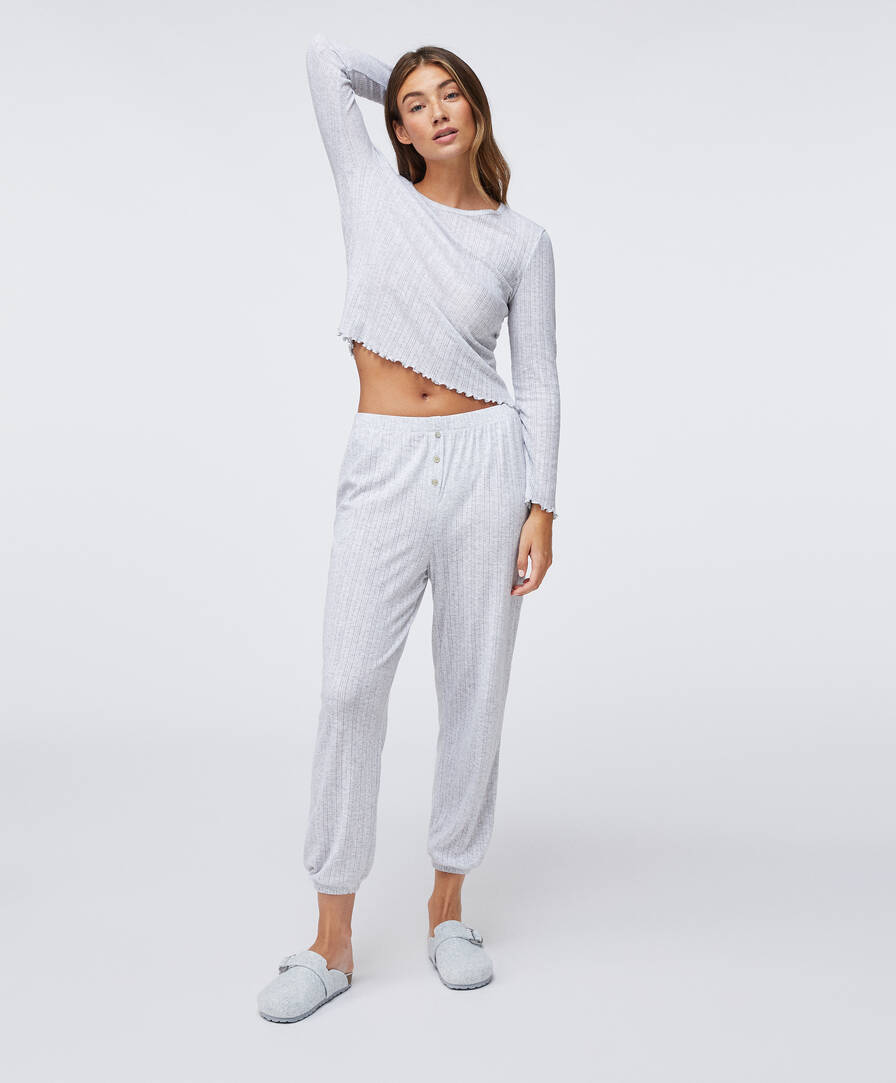 Conjunto pijama algodón desagujado gris - 0