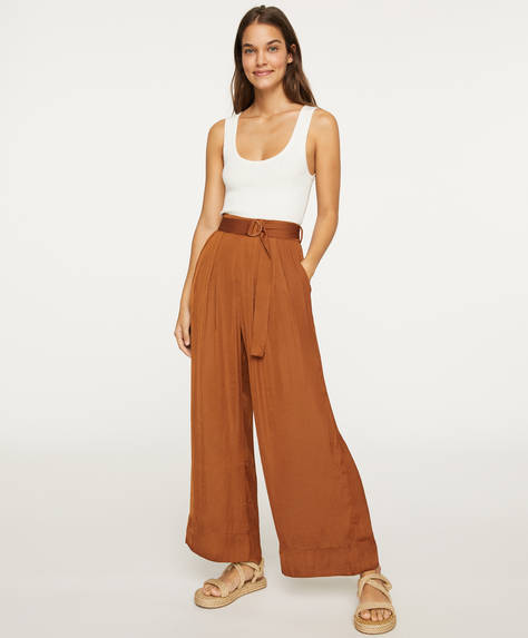 Buckle Satin Trousers Oysho Turkiye
