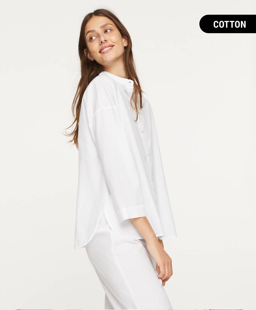 Long Sleeved Seersucker Shirt Oysho Turkiye