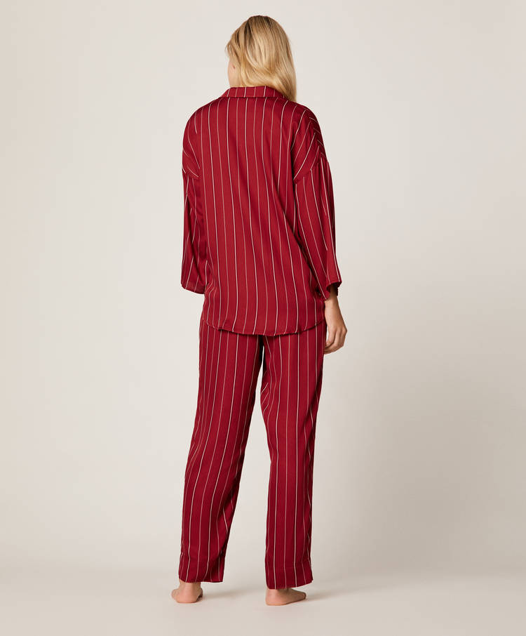 red pinstripe trousers