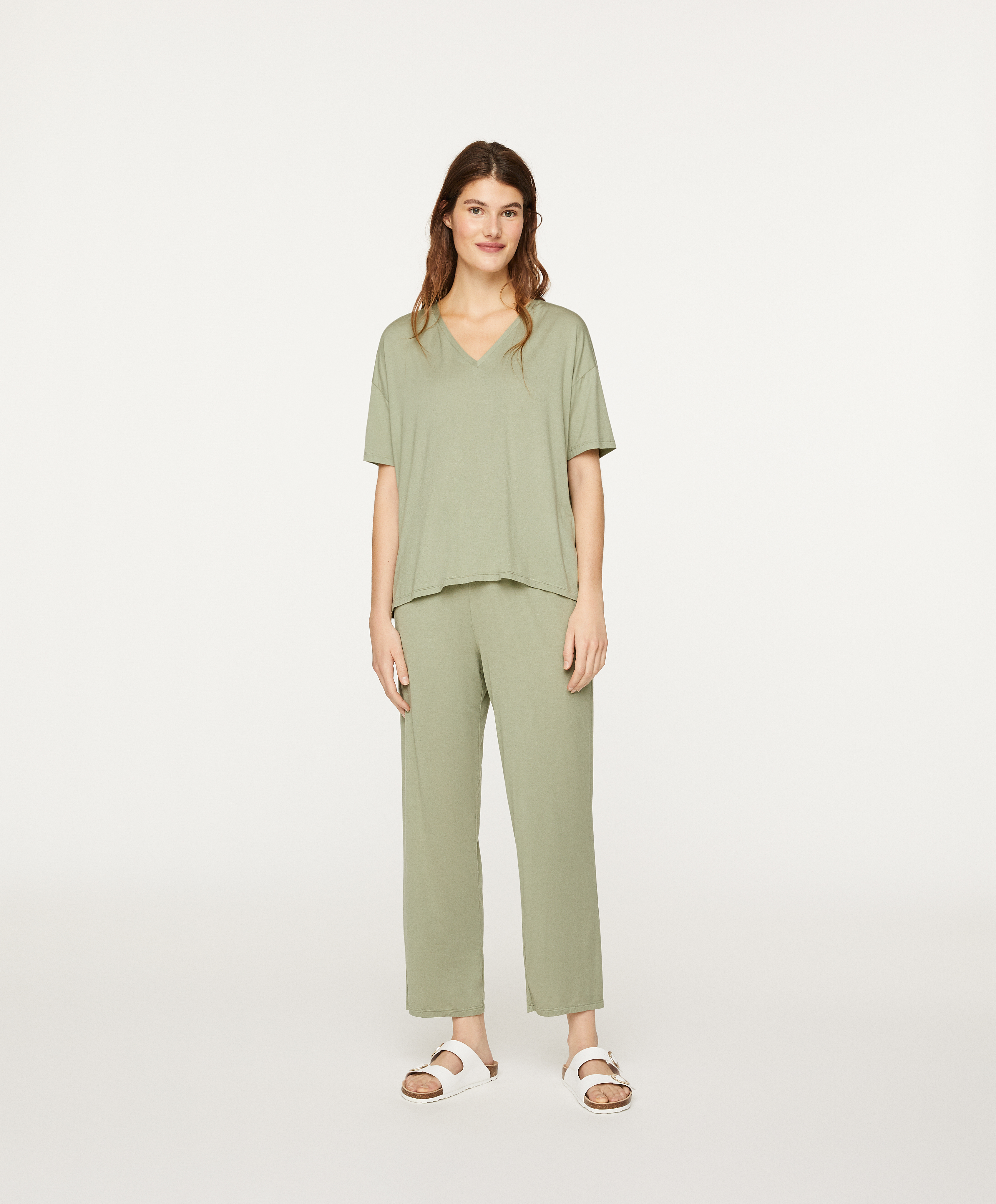 Green Soft Touch Trousers Bottom Half Pyjamas And Homewear Oysho Turkiye