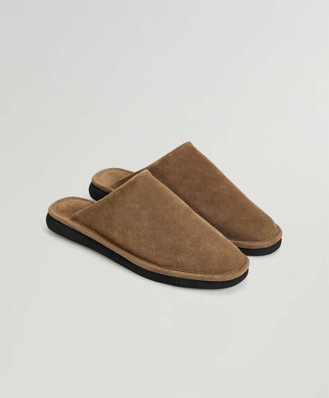 Brown split-leather slippers