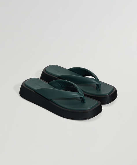 Green platform thong sandals