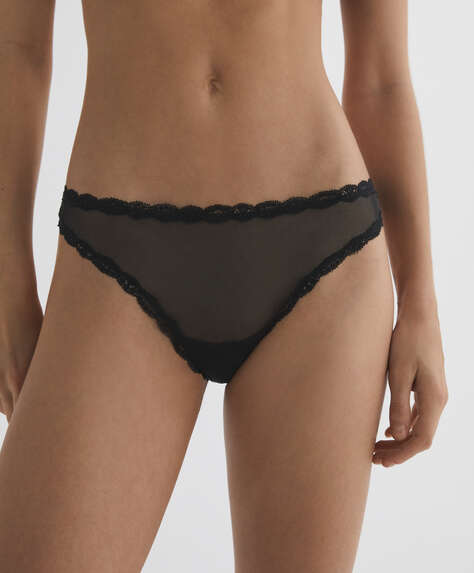 Tulle wide-strapped thong
