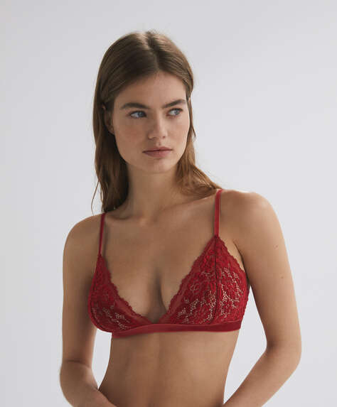 Velvet and lace triangle bra