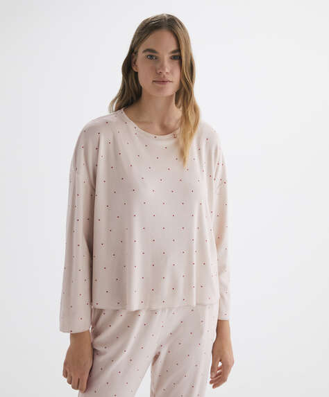 Fleece sweater van fluweel met print
