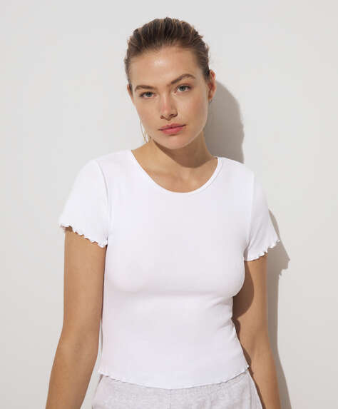 Curled-edge short-sleeved T-shirt