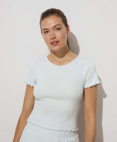 Curled-edge short-sleeved T-shirt