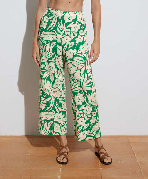 Tropical cotton and linen flare trousers