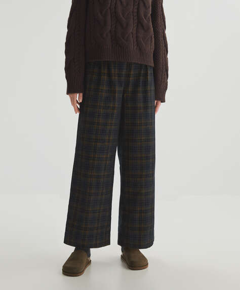 Checked microcord trousers