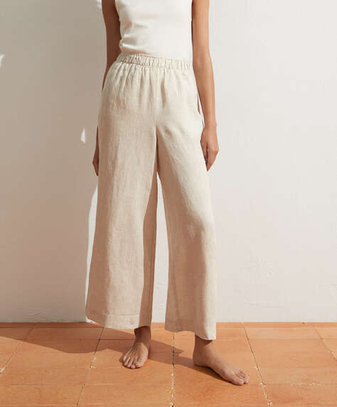 100% linen palazzo trousers - | OYSHO Kuwait