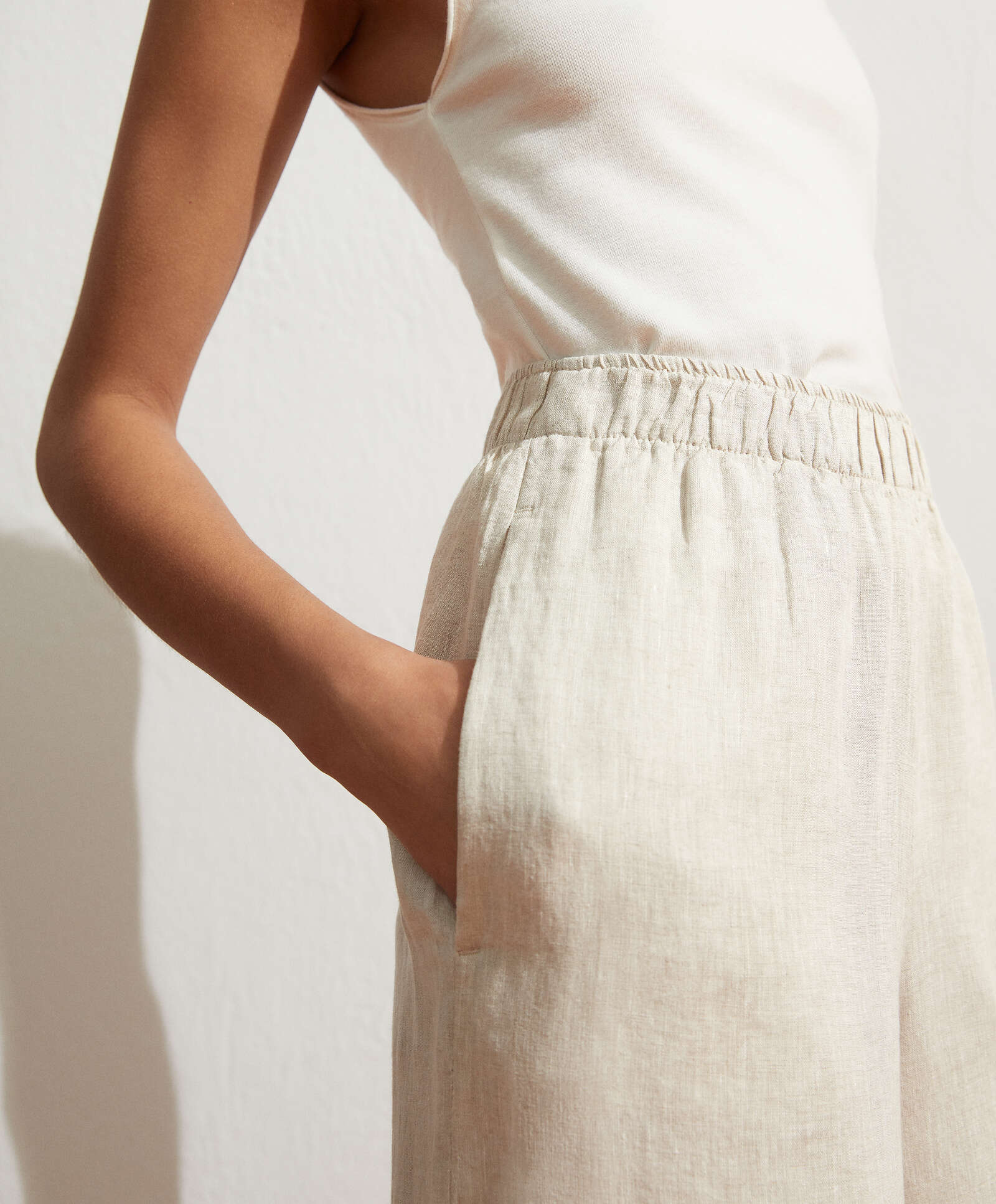 Oysho - Pantalón largo 100% lino palazzo