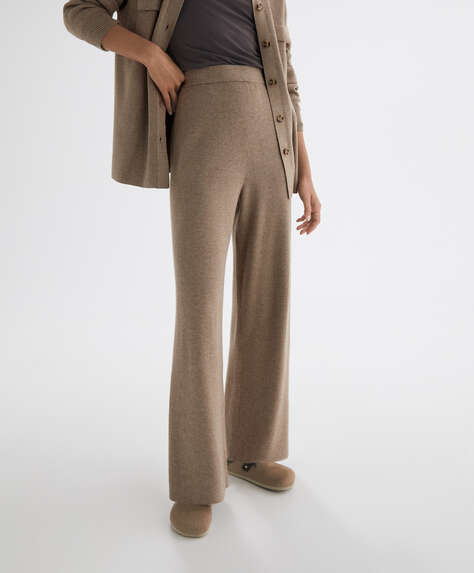 Wide-leg fine-knit rib trousers