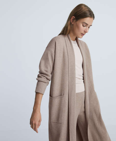 Long knit jacket with pockets