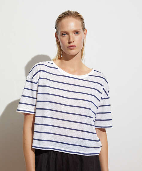 Striped linen short sleeve T-shirt