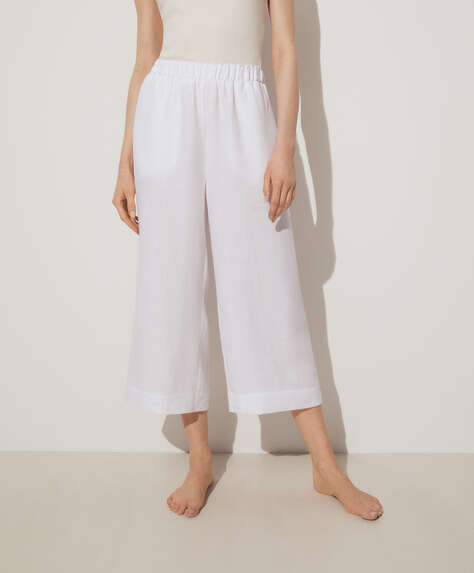 Pantalón culotte 100% lino gofrado                                                                                             