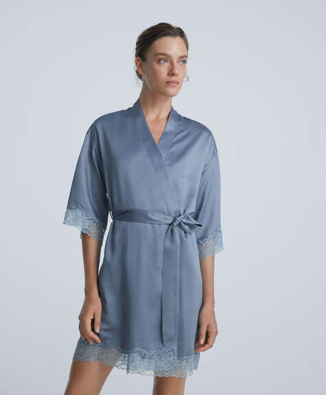 Lace satin dressing gown