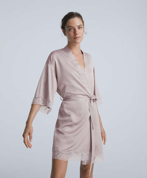 Lace satin dressing gown