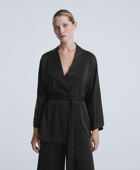 100% silk short dressing gown