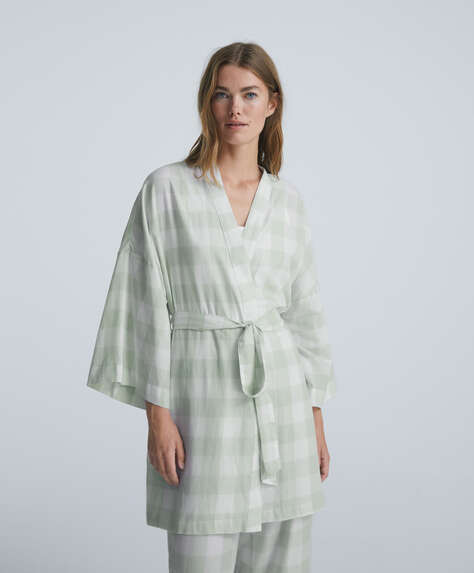 Gingham check 100% cotton dressing gown