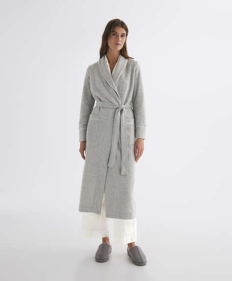 Long dressing gown with trims