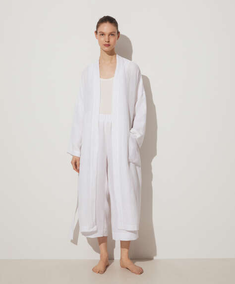 100% linen waffle dressing gown