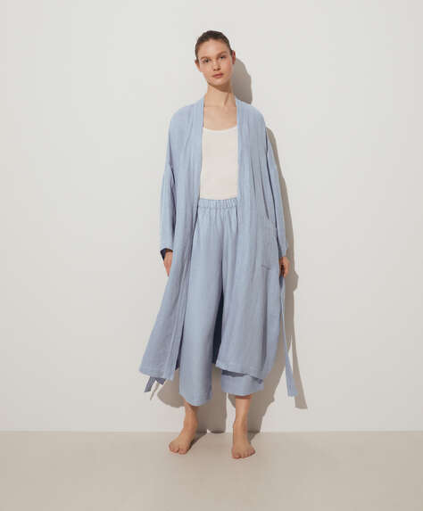 100% linen waffle dressing gown