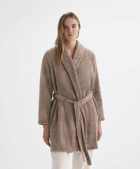 Soft touch textured fleece dressing gown