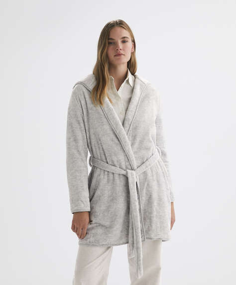 Soft touch fleece hooded dressing gown