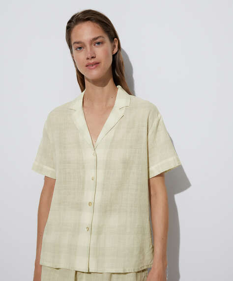 Karirani gornji deo pidžame u stilu košulje kratkih rukava od 100% pamuka