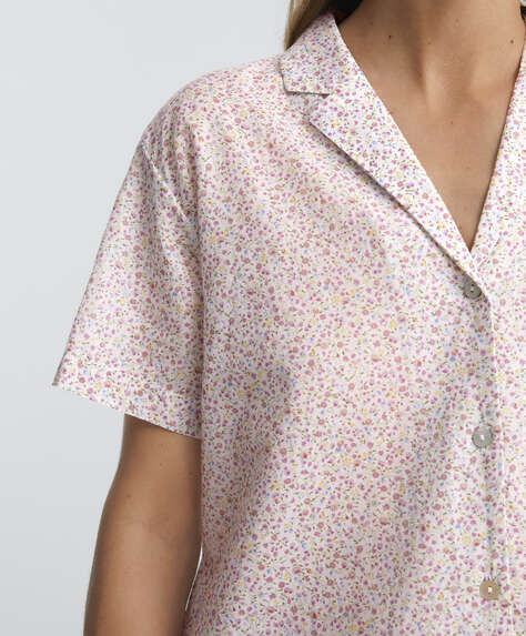 Koszula piżamowa z krótkim rękawem ze 100% bawełny w kwiaty