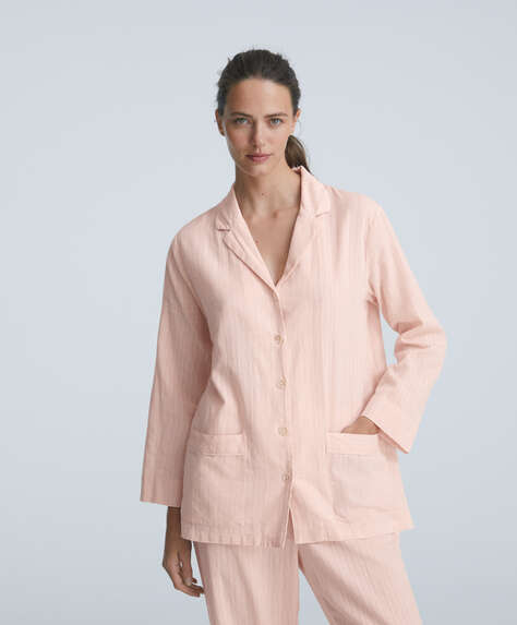 Pijama camiser de màniga llarga 100 % cotó amb ratlles i estructura