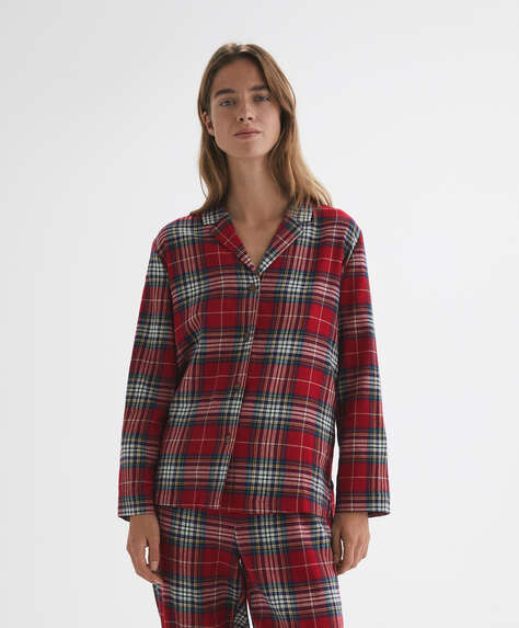 Pijama camiser de màniga llarga 100 % cotó amb quadres