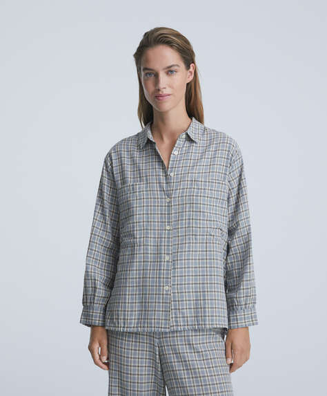 Double-face 100% cotton check long-sleeved shirt