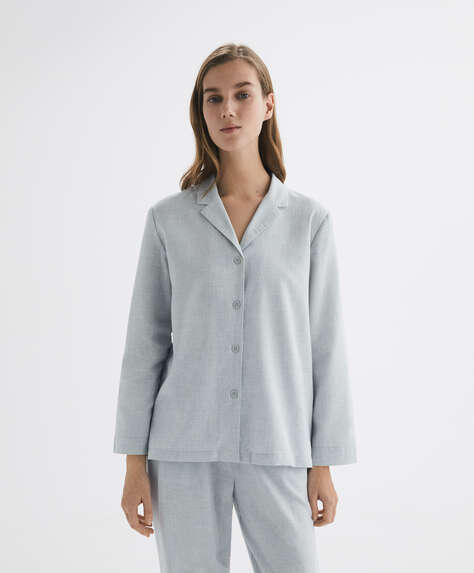 %100 pamuklu uzun kollu pijama gömlek