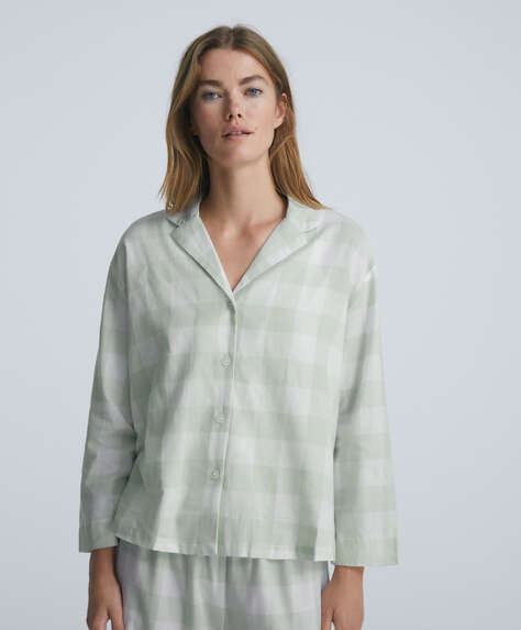 Gornji deo pidžame u stilu košulje dugih rukava od 100% pamuka sa sitnim kariranim dezenom