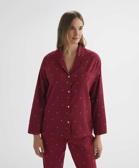 Long-sleeved embroidered cotton shirt
