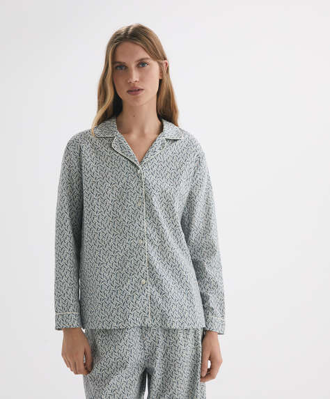 Koszula piżamowa z długim rękawem ze 100% bawełny z nadrukiem