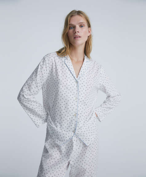 %100 pamuklu desenli uzun kollu pijama gömlek