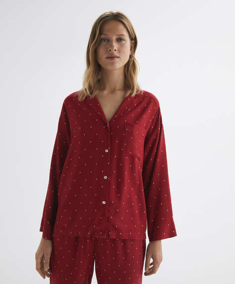 Koszula piżamowa z tkaniny plumeti z długim rękawem