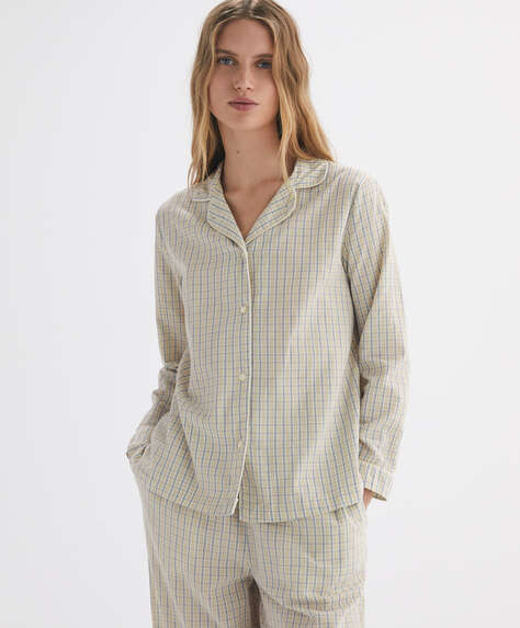 Pijama camiser de màniga llarga 100 % cotó amb quadres