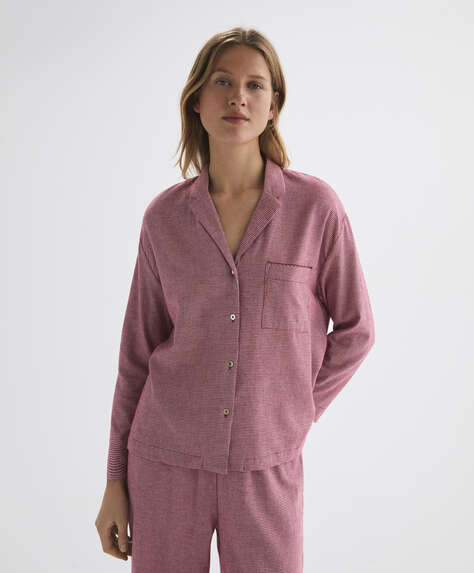 Koszula piżamowa z długim rękawem ze 100% bawełny w pepitkę