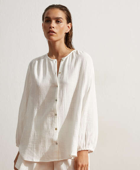 100% cotton chiffon long-sleeved blouse
