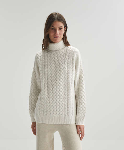 High neck cable knit jumper