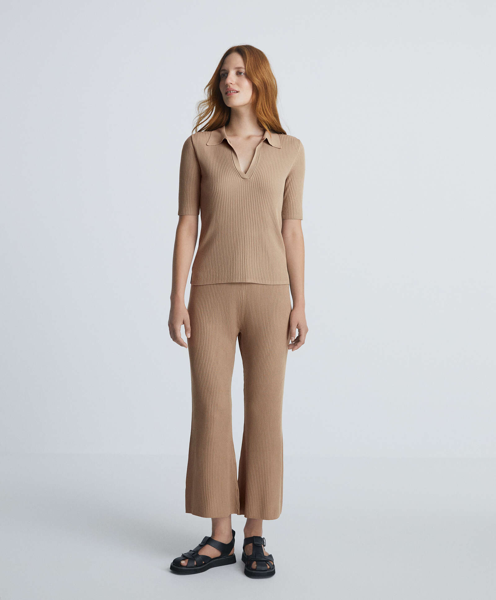 Oysho - Pantalón largo flare punto rib