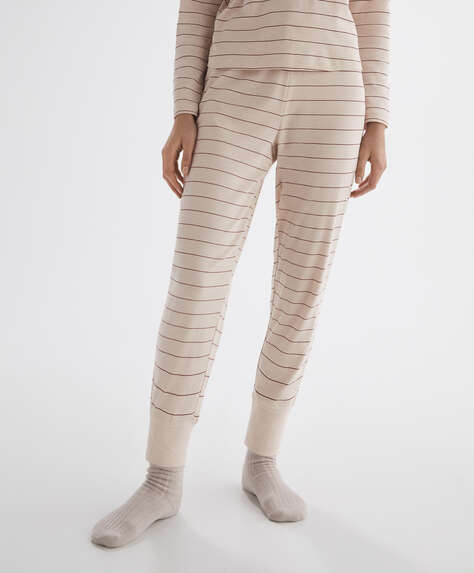Striped 100% cotton trousers